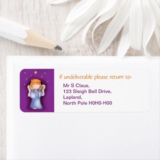 Weihnachtsengel-Rücksendeadressen-Aufkleber lila (Insitu)