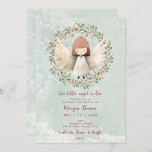 Weihnachtsengel und heilige Babydusche Einladung (Vorne/Hinten)