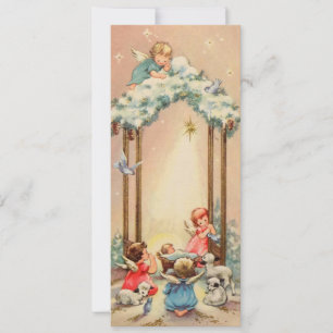 Weihnachtsengel wachen über Jesuskind im Vintage-S Feiertagskarte
