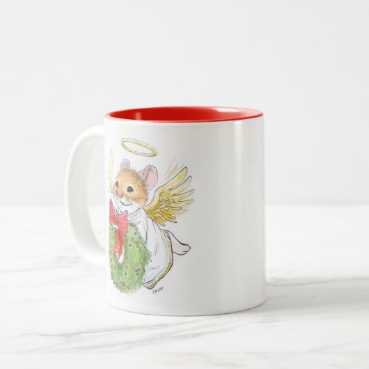 Weihnachtsengels-Maus mit Wreath Tasse (Vorderseite Links)