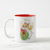 Weihnachtsengels-Maus mit Wreath Tasse (Links)
