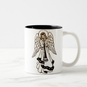 Weihnachtsengels-Messing-Trompete Zweifarbige Tasse