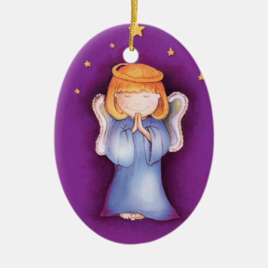 Weihnachtsengelsfrieden, lila Verzierung des Keramikornament (Vorne)