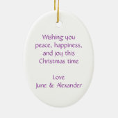 Weihnachtsengelsfrieden, lila Verzierung des Keramikornament (Hinten)