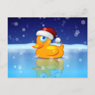 Weihnachtsente mit einer Weihnachtsmannmütze in Sc Feiertagspostkarte