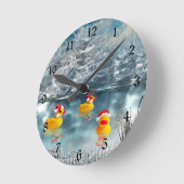 Weihnachtsenten Runde Wanduhr (Winkel)