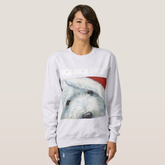Weihnachtsentwurf "flockiger Sankt" Westie durch Sweatshirt (Vorne ganz)