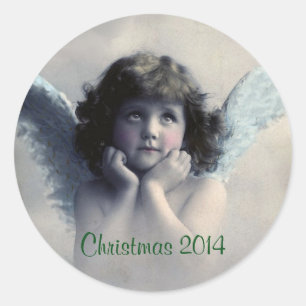 Weihnachtserinnerung. Vintage Engel. Runder Aufkleber
