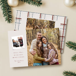 Weihnachtserinnerungen drei Foto neutrales Karo Feiertagskarte