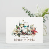 Weihnachtsessen aus Weinglas und Getränke Einladung (Stehend Vorderseite)