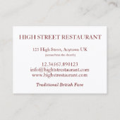 Weihnachtsessen Britischer Sonntag Roast Food Pub Visitenkarte (Rückseite)