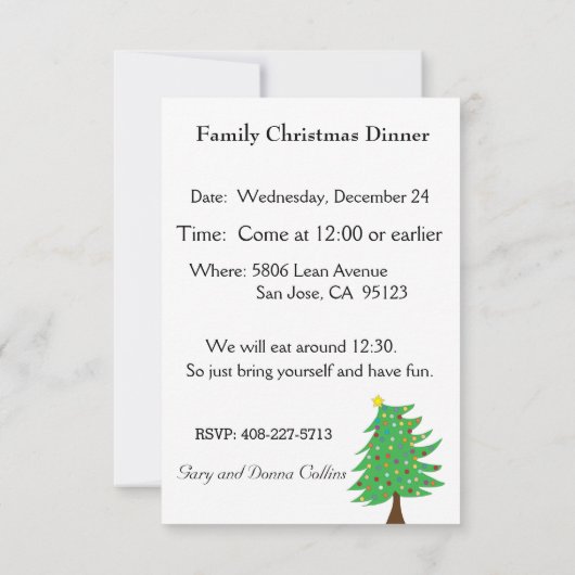 Weihnachtsessen Einladung (Rückseite)