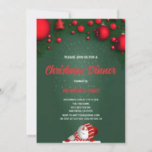 Weihnachtsessen grüne Tanne rote Beere Einladung