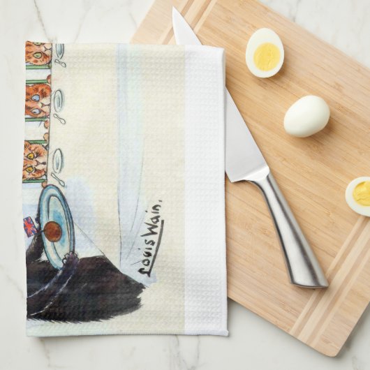 Weihnachtsessen, Louis Wain Geschirrtuch (Viertel Falte)