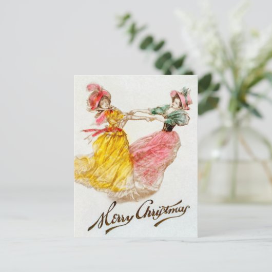 Weihnachtsessen mit Damentanz Feiertagspostkarte (Stehend Vorderseite)