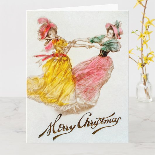 Weihnachtsessen mit Damentanz Karte (Gelbe Blume)