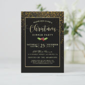 Weihnachtsessen Party | Duschen von Gold Confetti Einladung (Stehend Vorderseite)