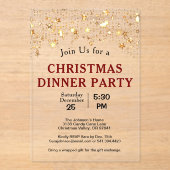 Weihnachtsessen Party Gold Stars Acryleinladungen (Vorderseite)