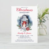 Weihnachtsessen Party Laternenpoinsettia Einladung (Stehend Vorderseite)