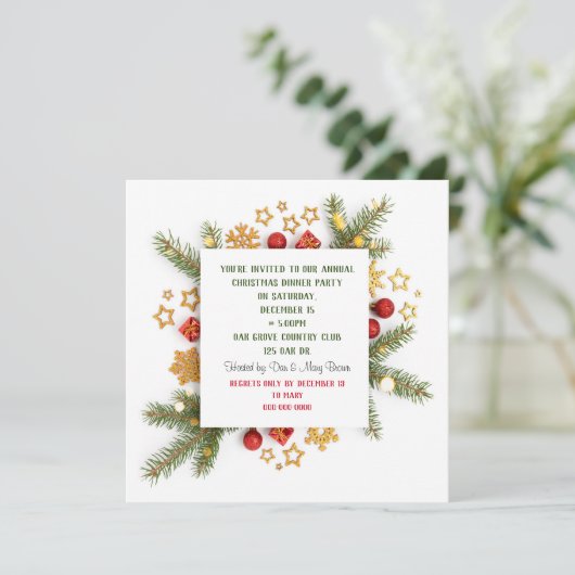 Weihnachtsessen Party Pine Einladung (Stehend Vorderseite)