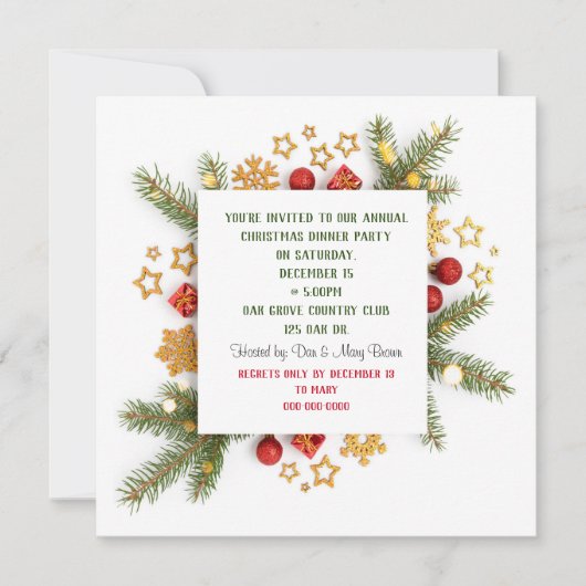 Weihnachtsessen Party Pine Einladung (Vorderseite)