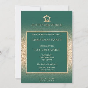 Weihnachtsessen Party Religiöse Krippe Szene Feiertagskarte