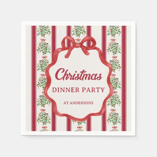 Weihnachtsessen Party Retrostreifen Monogramm Serviette (Vorderseite)