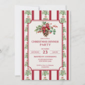 Weihnachtsessen Party Rote Retrostreifen Pinienbog Einladung (Vorderseite)