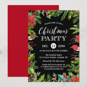 Weihnachtsessen Party Rustikale Beeren und Kiefe Einladung