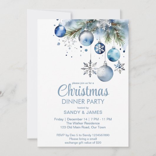 Weihnachtsessen Party silberblaue Bauern Einladung (Vorderseite)