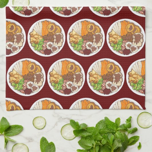 Weihnachtsessen Party UK Festive British Food Geschirrtuch (Gefaltet)