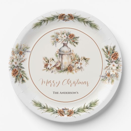 Weihnachtsessen Party Weiß und Creme Elegant Pappteller (Vorderseite)