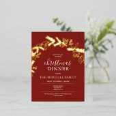 Weihnachtsessen Pine Berry Blätter Rot Folie Einladungspostkarte (Stehend vorne)