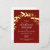 Weihnachtsessen Pine Berry Blätter Rot Folie Einladungspostkarte (Vorderseite/Rückseite)