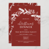Weihnachtsessen Pine Berry Wreath Red Einladung (Vorne/Hinten)