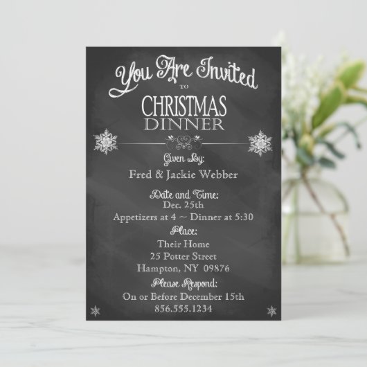Weihnachtsessen Vintage Chalkboard Einladung (Stehend Vorderseite)