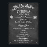 Weihnachtsessen Vintage Chalkboard Einladung<br><div class="desc">Lassen Sie Ihre Gäste zu einem besonderen Weihnachtsessen mit dieser Vintagen, schwarz-weißen Chalkboard-Einladung einladen. Mit diesem Retro, das Abendessen mit weißen Schneeflocken dekoriert mit traditionellen Schriftart, stilvollen Wirbel und Schnörkeln und Layout einen Schritt zurück in die Vergangenheit. Es sieht fast wie ein altmodisches Menü aus. Sie können Ihre personalisierten Informationen...</div>