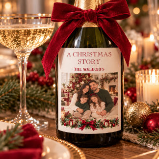 Weihnachtsetikett für personalisiertes Familienfot Weinetikett