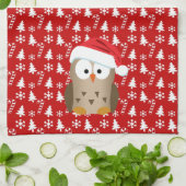 Weihnachtseule mit Weihnachtsmannmütze Küchentuch (Gefaltet)