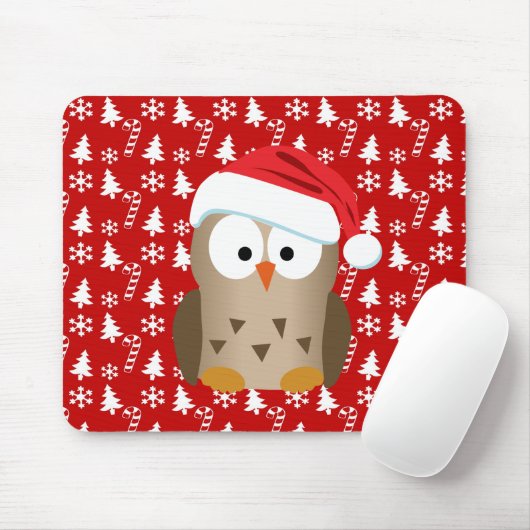 Weihnachtseule mit Weihnachtsmannmütze Mousepad (Mit Mouse)
