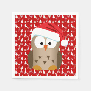 Weihnachtseule mit Weihnachtsmannmütze Serviette