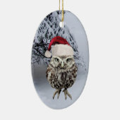 Weihnachtseule mit Weihnachtsmannmützeverzierung Keramikornament (Rechts)