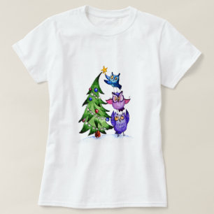 Weihnachtseulen-Feiertagsbaum T-Shirt