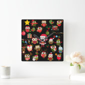 Weihnachtseulen-Muster Quadratische Wanduhr (Zuhause)