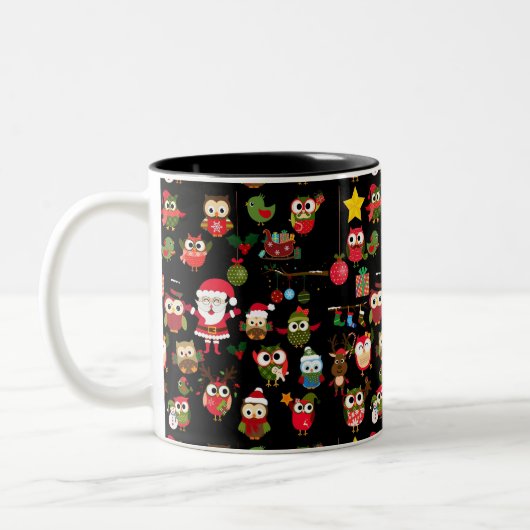 Weihnachtseulen-Muster Zweifarbige Tasse (Links)