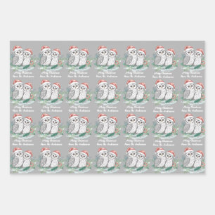 Weihnachtseulen-Wrap-Papier Flachblatt-Set aus 3 Geschenkpapier Set