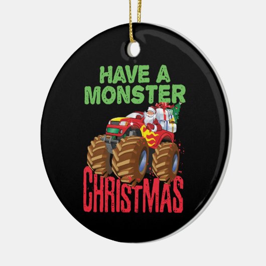 Weihnachtsfahrer Monster LKW feiern Weihnachten Keramik Ornament (Links)