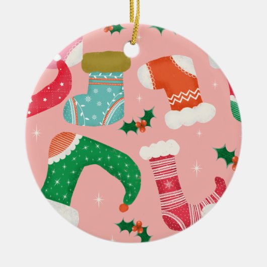 Weihnachtsfalalala pink - Strümpfe Keramik Ornament (Vorne)