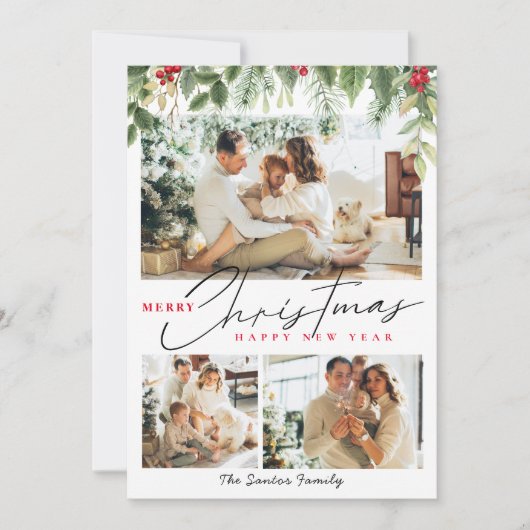 Weihnachtsfamilie 3 Collage Foto Winterbeere Feiertagskarte (Vorderseite)