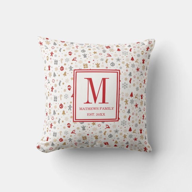 Weihnachtsfamilie Anfangsmonogramm Kissen (Vorderseite)